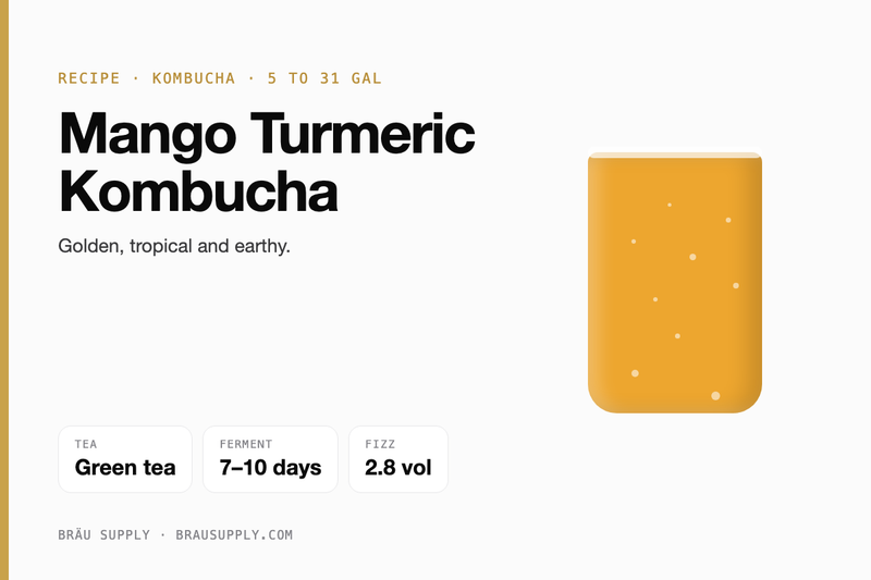 Mango Turmeric Kombucha recipe: green tea, 5 to 31 gallons