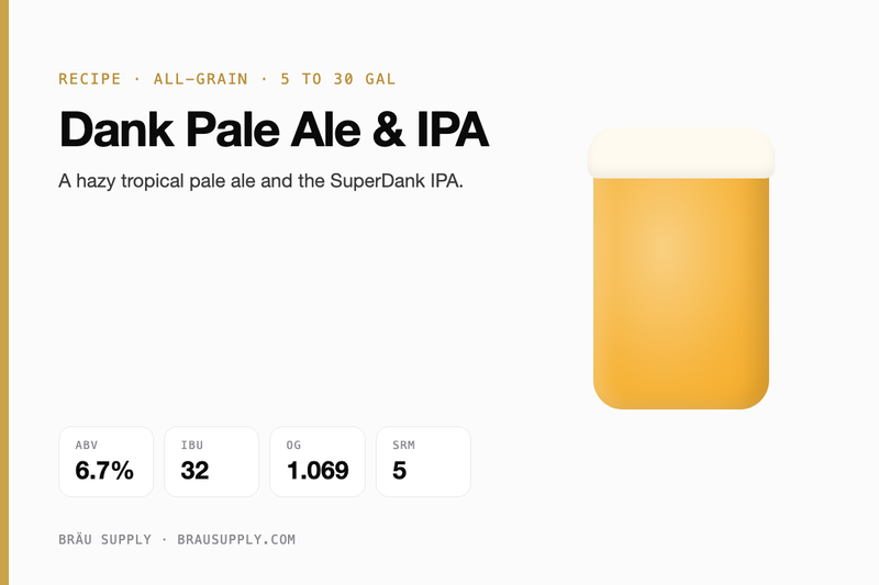 Dank ales recipe card: 6.7% ABV, 32 IBU