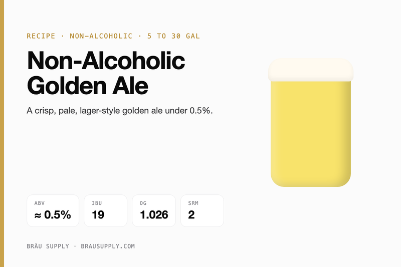 Non-Alcoholic Golden Ale recipe: about 0.5% ABV, 19 IBU
