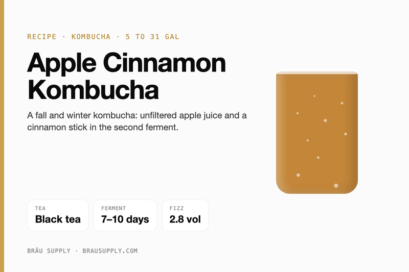 Apple Cinnamon Kombucha recipe: black tea, 5 to 31 gallons