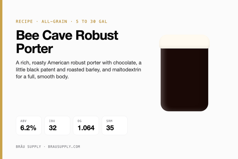 Bee Cave Robust Porter recipe card: 6.2% ABV, 32 IBU