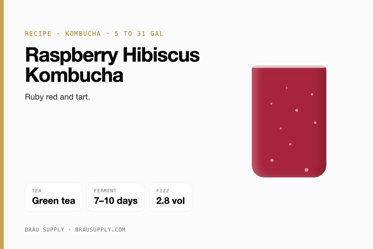 Raspberry Hibiscus Kombucha recipe: green tea, 5 to 31 gallons