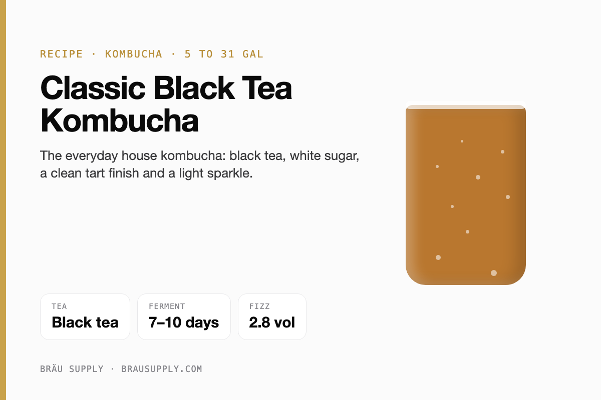Classic Black Tea Kombucha recipe: black tea, 5 to 31 gallons